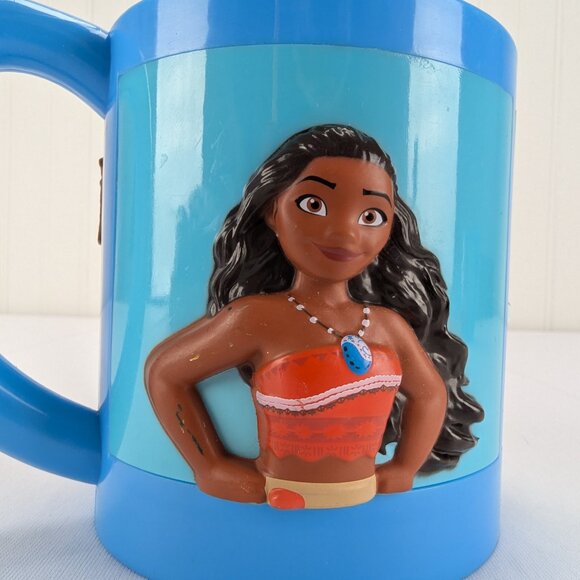 Disney Moana Plastic Mug Set of 2 Kids Handled 3D Characters Blue Reusable - Picture 12 of 12